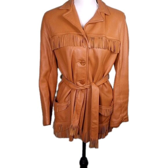 Vtg Mid Western Fringed Leather Jacket Sz M Deerskin American True 1960s Boho - Picture 1 of 16